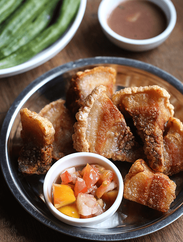 Ilocos Bagnet, Steamed Vegetables, and Anchovy Paste (Bagoong Isda)