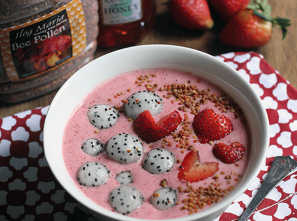Bee Pollen Dragonfruit Strawberry Smoothie Bowl