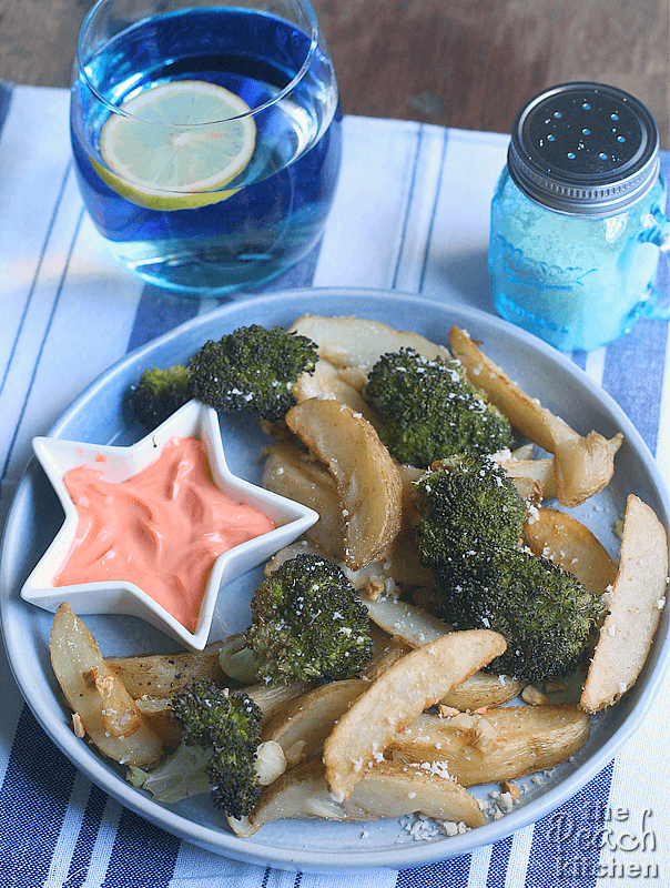 Garlic Parmesan Broccoli and Potato Wedges