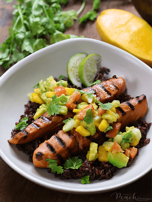 Garlic Honey Salmon on Coconut Black Rice