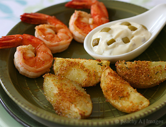 Prawns and Chips with Green Olive Aioli