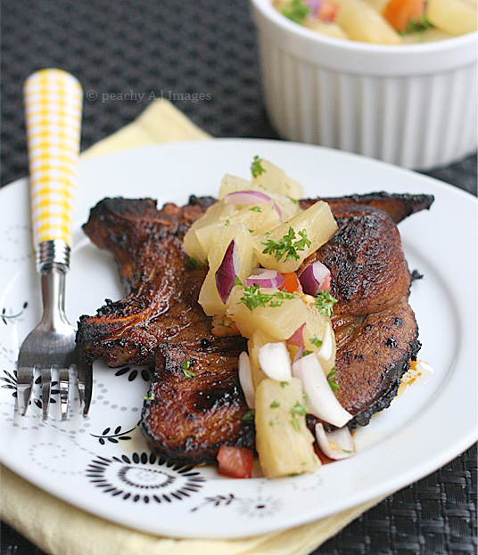 Soy Ginger Porkchops with Pineapple Salsa