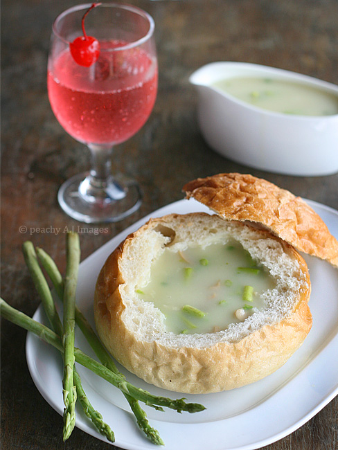 Creamy Asparagus Soup in a Bread Bowl | www.thepeachkitchen.com