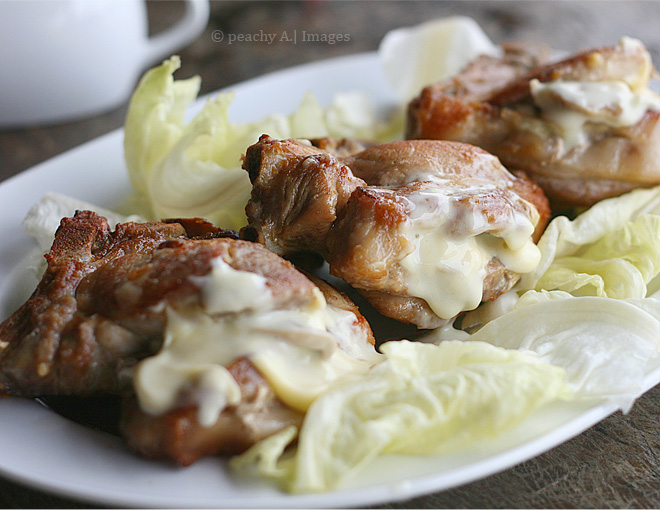 Pork Chops stuffed with Olives, Mushroom, Garlic & Cheese | www.thepeachkitchen.com