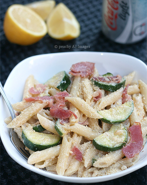 Creamy Lemon Pasta with Maple Bacon, Zucchini and Rosemary