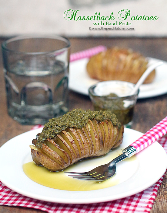 Hasselback Potatoes with Basil Pesto | www.thepeachkitchen.com