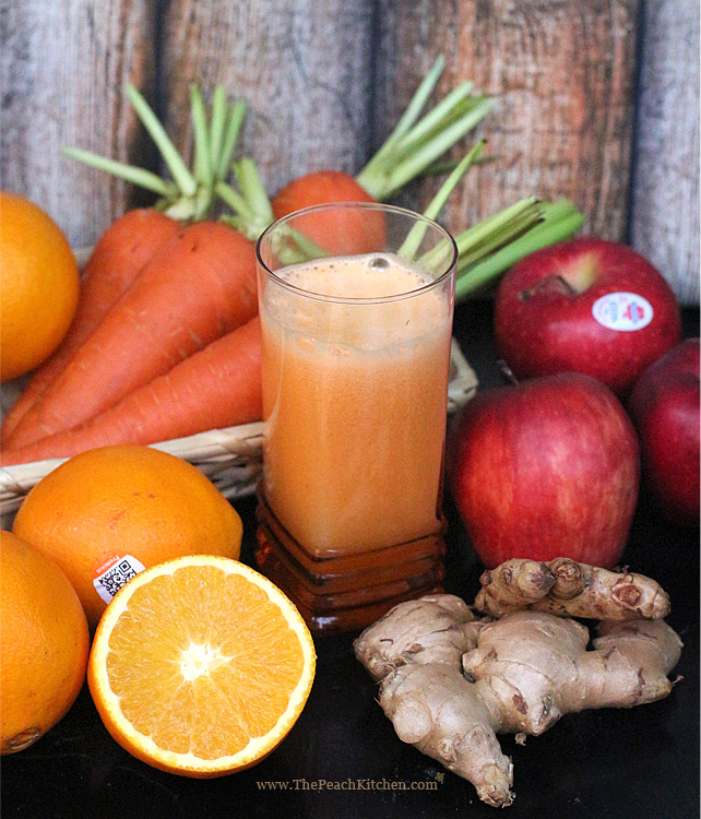 Apple, Carrot, Orange, and Ginger Juice | www.thepeachkitchen.com