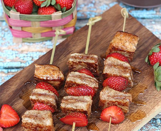 Almond Butter and Strawberry French Toast on a stick | www.thepeachkitchen.com