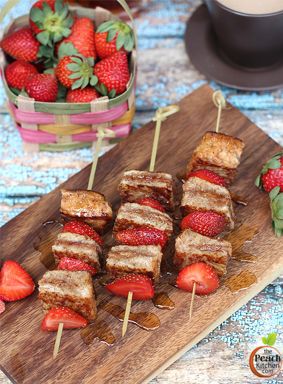 Almond Butter and Strawberry French Toast on a stick | www.thepeachkitchen.com