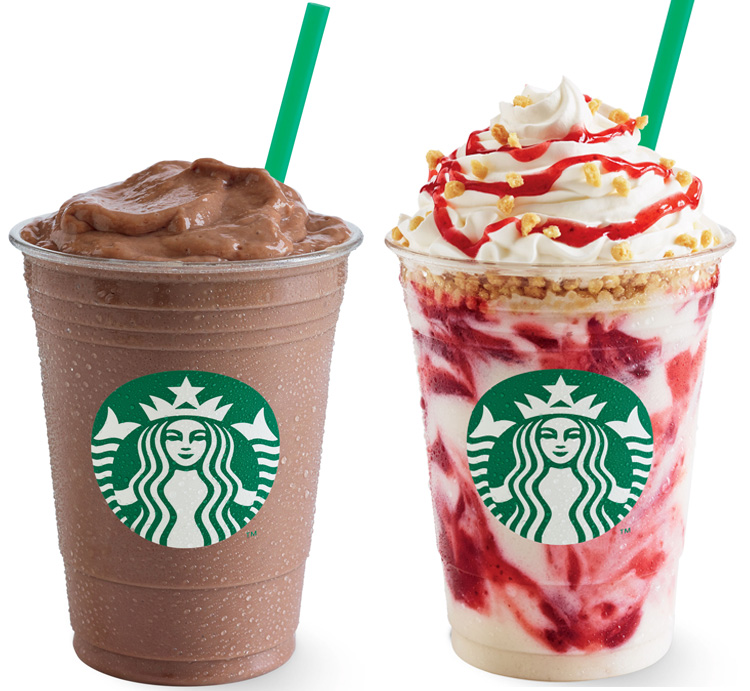 STRAWBERRY CHEESECAKE FRAPPUCCINO and BANANA CHOCOLATE FRAPPUCCINO