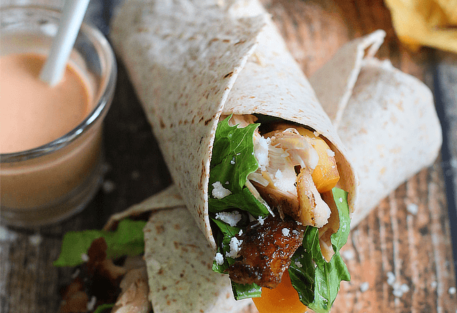 Roasted Chicken Wraps with Sriracha Ranch Sauce