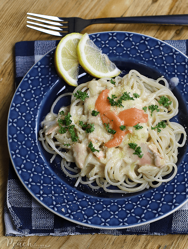 Smoked Salmon in Creamy Garlic Sauce Spaghetti